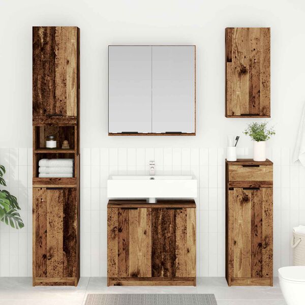 vidaXL Bathroom Furniture Set with Door 3 pcs Old Wood Engineered Wood