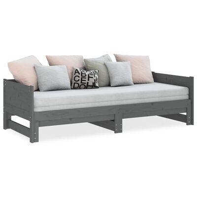 vidaXL Pull-out Day Bed Grey Solid Wood Pine 2x(80x200) cm