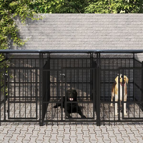 vidaXL Outdoor Dog Kennel with Roof Steel 7.51 m&sup2;