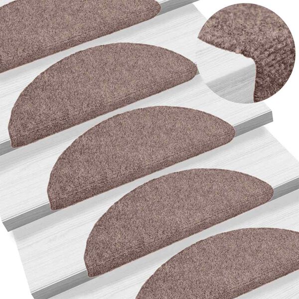 vidaXL Stair Mats Self-adhesive 30 pcs 56x17x3 cm Light Brown Half Round