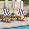 vidaXL Folding Beach Chairs 2 pcs Blue and White Fabric and Solid Wood