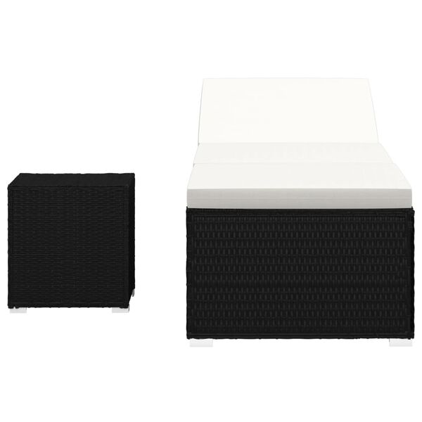 vidaXL Sun Lounger with Cushion and Tea Table Poly Rattan Black