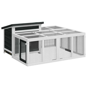 vidaXL Rabbit Hutch Grey 144x123x67,5 cm Solid Wood Pine