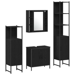 vidaXL Bathroom Furniture Set with Shelf 4 pcs Black Engineered wood