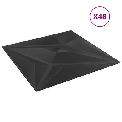 vidaXL Wall Panels 48 pcs Black 50x50 cm XPS 12 m² Star