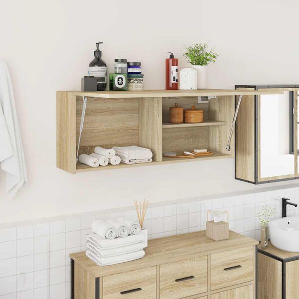 vidaXL Bathroom Wall Cabinet Sonoma Oak 100x25x40 cm Engineered Wood