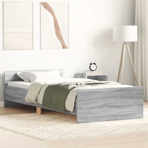 vidaXL Bed Frame without Mattress Grey Sonoma 75x190 cm Small Single Engineered Wood