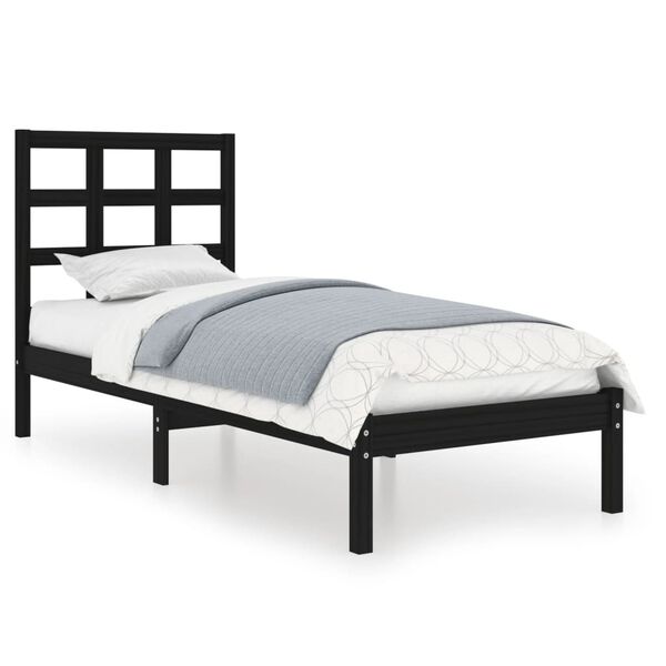 vidaXL Bed Frame without Mattress Black 75x190 cm Small Single Solid Wood