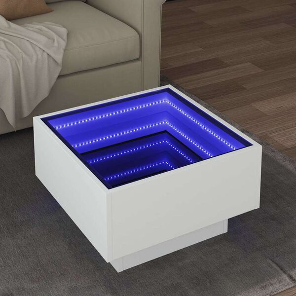vidaXL Coffee Table with LED White 50x50x30 cm Engineered Wood