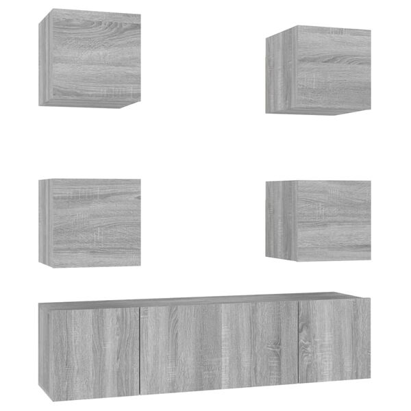 vidaXL 6 Piece TV Cabinet Set Grey Sonoma Engineered Wood