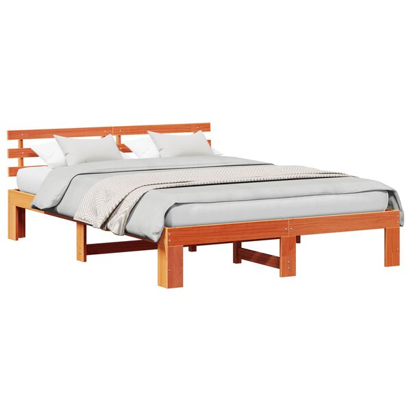 vidaXL Bed Frame with Headboard Wax Brown 150 x 200 cm Solid Pine Wood