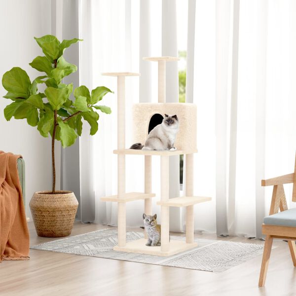 vidaXL Cat Tree with Sisal Scratching Posts Cream 144.5 cm