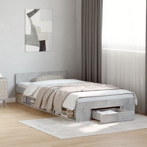 vidaXL Bed Frame with Drawer without Mattress Concrete Grey 90x200 cm