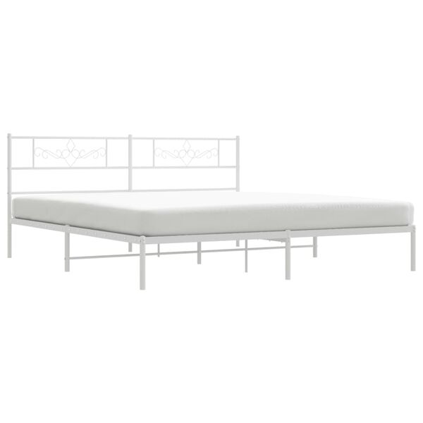 vidaXL Metal Bed Frame without Mattress with Headboard White 200x200cm