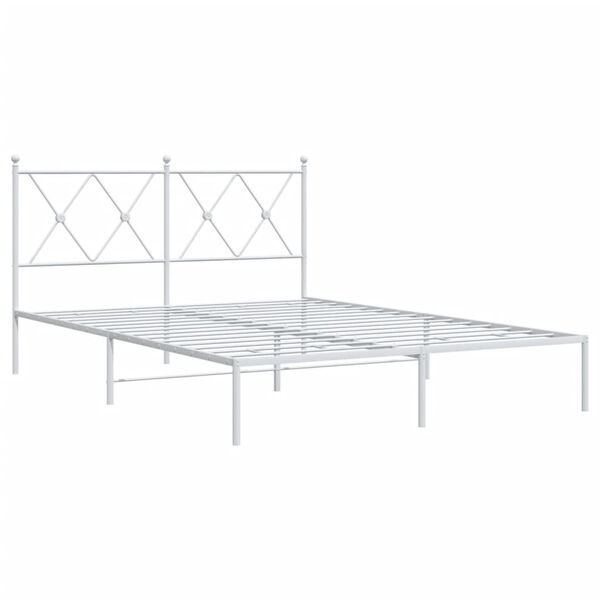 vidaXL Metal Bed Frame without Mattress with Headboard White 140x190cm