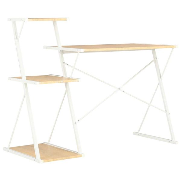 vidaXL Desk with Shelf White and Oak 116x50x93 cm