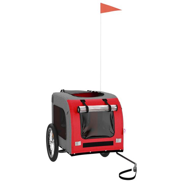 vidaXL Pet Bike Trailer Red and Grey Oxford Fabric and Iron