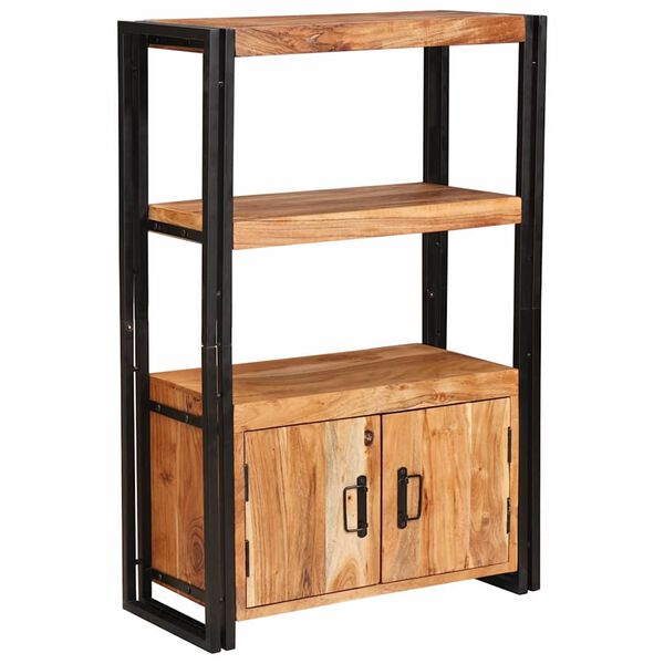 vidaXL Bookshelf with Doors Brown Solid Acacia Wood and Metal