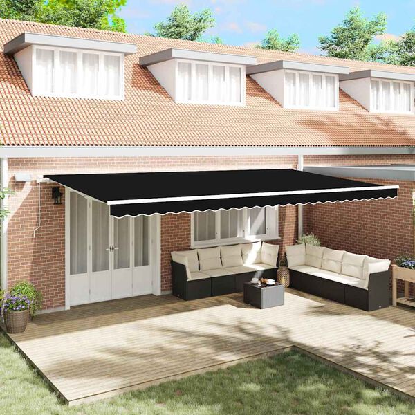 vidaXL Retractable Awning with Manual Black 600 x 300 cm Fabric