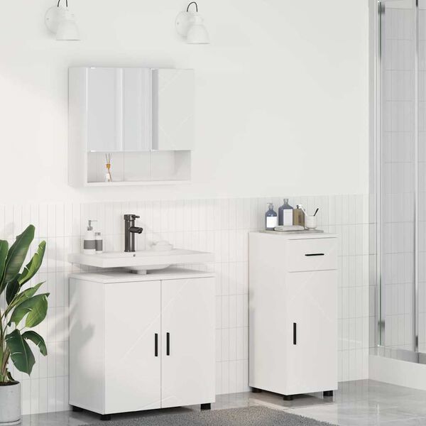 vidaXL Bathroom Furniture Set 3 pcs White Engineered wood & Metal