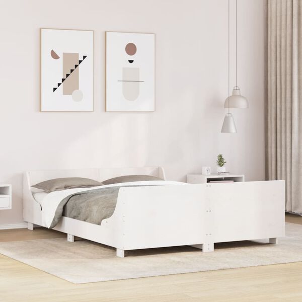 vidaXL Bed Frame without Mattress White 135x190 cm Double Solid Wood Pine