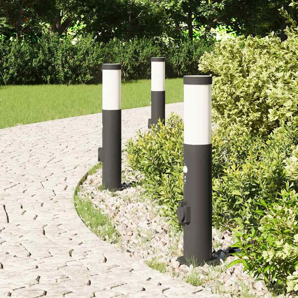 vidaXL Bollard Lights with Sensor&Outlet 3pcs 50 cm Stainless Steel IP44
