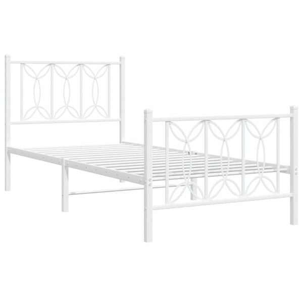 vidaXL Metal Bed Frame without Mattress with Footboard White 90x200cm