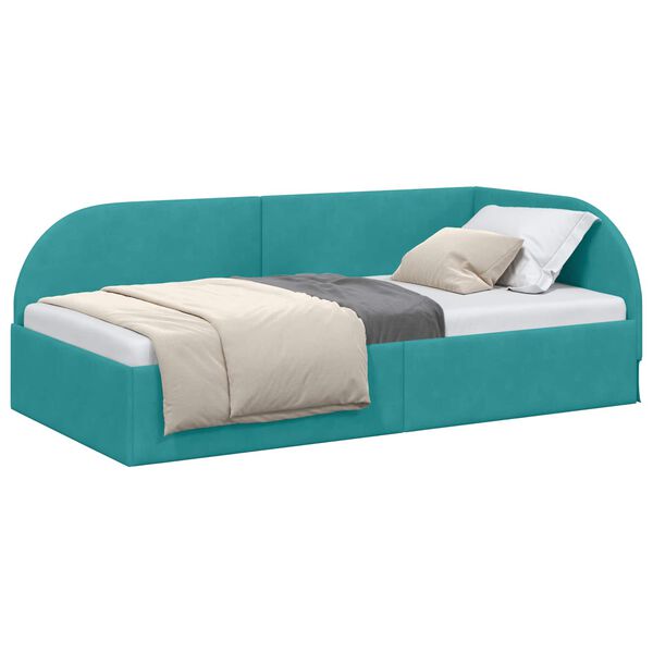 vidaXL Corner Bed Frame Turquoise 100 cm x 200 cm Fabric
