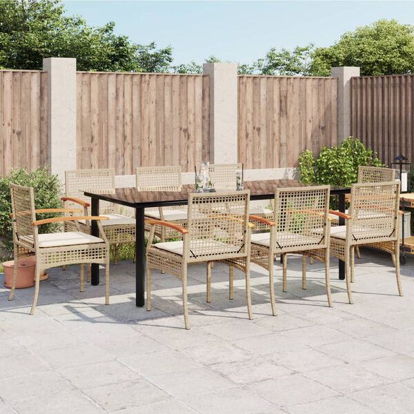 vidaXL 9 Piece Garden Dining Set with Cushions Beige Poly Rattan