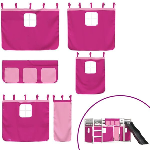 vidaXL Bunk Bed without Mattress with Slide and Curtains Pink 90x200 cm