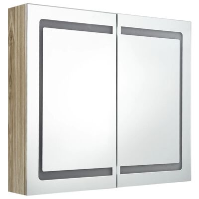 vidaXL LED Bathroom Mirror Cabinet Oak 80x12x68 cm