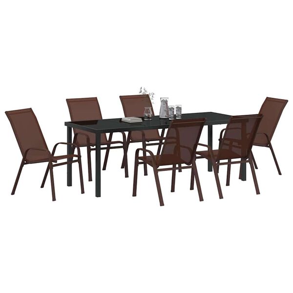 vidaXL Garden Dining Set 7 pcs Brown and Black Powder-coated Steel