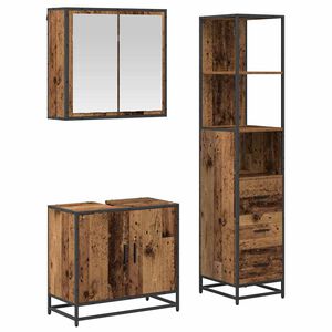 vidaXL Bathroom Furniture Set with Door 3 pcs Old Wood Engineered Wood