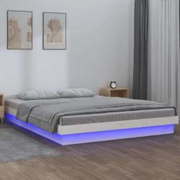 vidaXL LED Bed Frame without Mattress White 140x200 cm Solid Wood