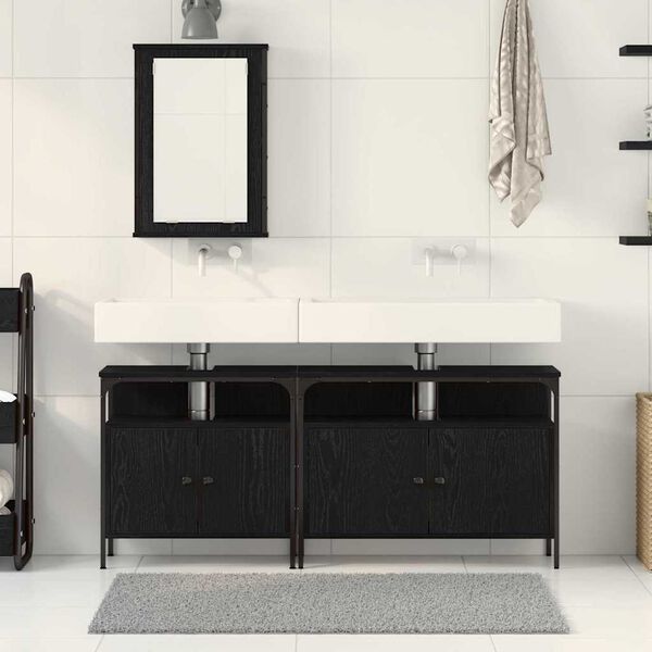 vidaXL Bathroom Vanity Units with Shelf 3 pcs Black Engineered wood