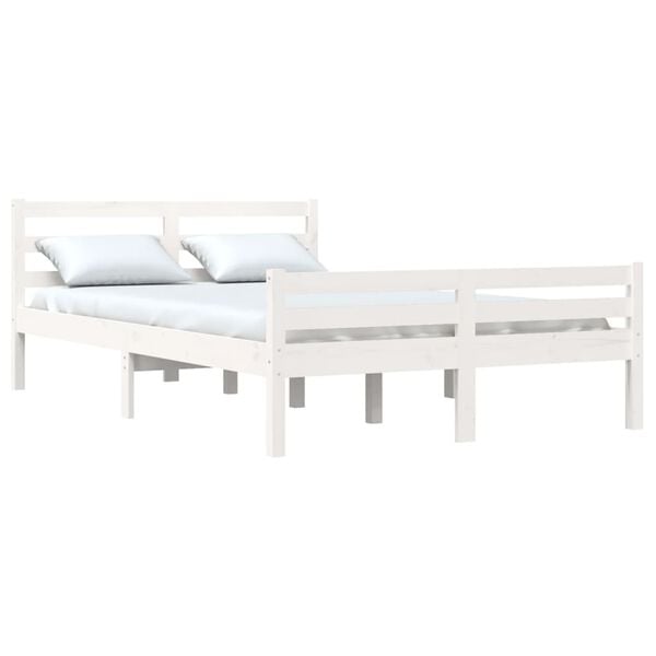 vidaXL Bed Frame without Mattress White Solid Wood 135x190 cm Double Double