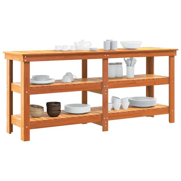 vidaXL Work Bench with Shelf with Storage Wax Brown Solid Pine Wood