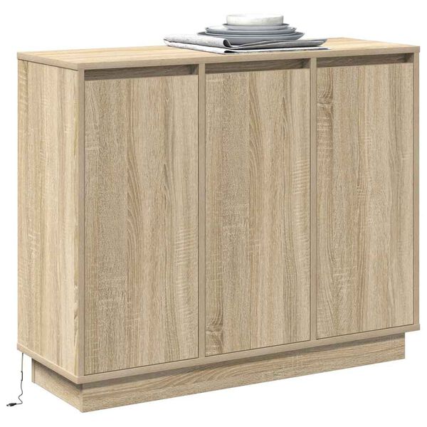 vidaXL LED Sideboard Sonoma Oak 90 x 32 x 75 cm Engineered Wood