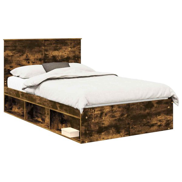 vidaXL Bed Frame Smoked Oak 120 x 200 cm Solid Pine Wood