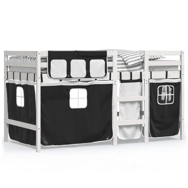 vidaXL Kids' Loft Bed with Curtains without Mattress White&Black 90x200 cm