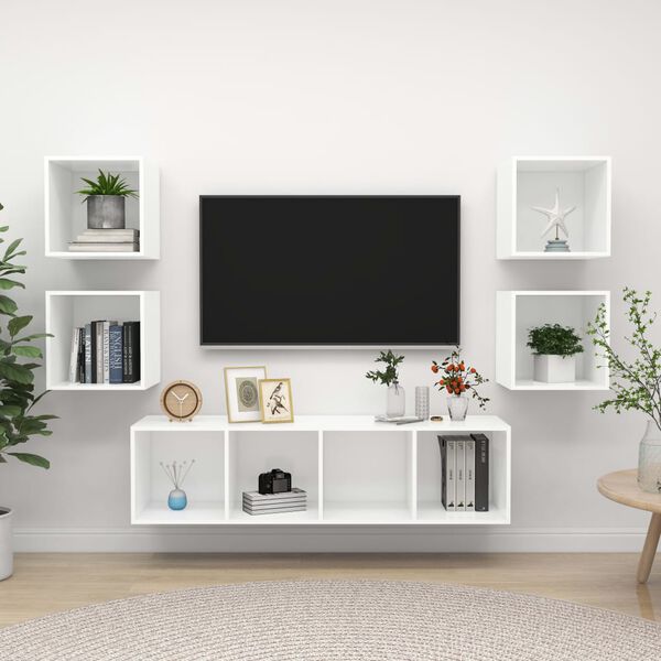 vidaXL 5 Piece TV Cabinet Set White Engineered Wood