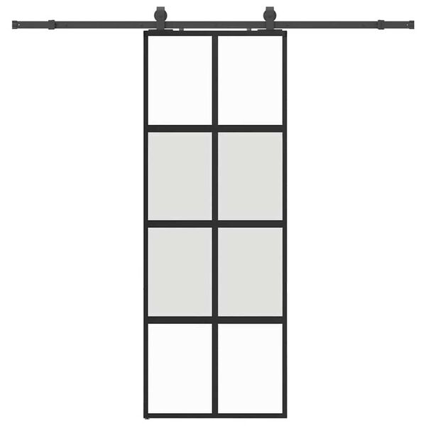vidaXL Sliding Door with Hardware Set Black 76x205 cm Tempered Glass