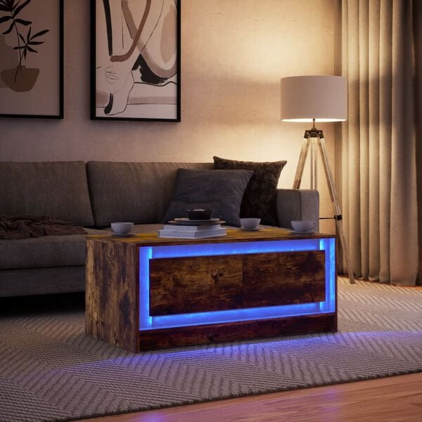 vidaXL Coffee Table with LED Lights Smoked Oak Engineered Wood