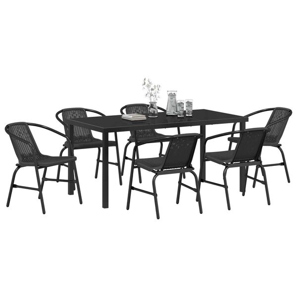 vidaXL Garden Dining Set 7 pcs Black Powder-Coated Steel