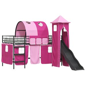 vidaXL Kids'Loft Bed Frame Black and Pink 90 x 200 cm Metal
