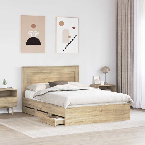 vidaXL Bed Frame with Drawer Sonoma Oak 150 x 200 cm Engineer Wood
