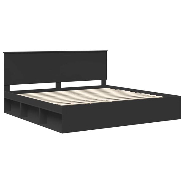 vidaXL Bed Frame with Headboard Black 200 x 200 cm Solid Pine Wood
