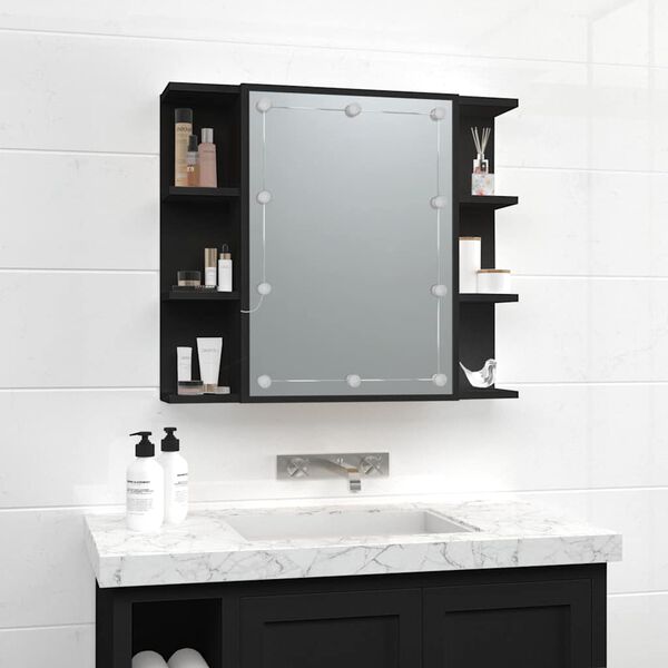 vidaXL Mirror Cabinet with LED Black 70x16.5x60 cm