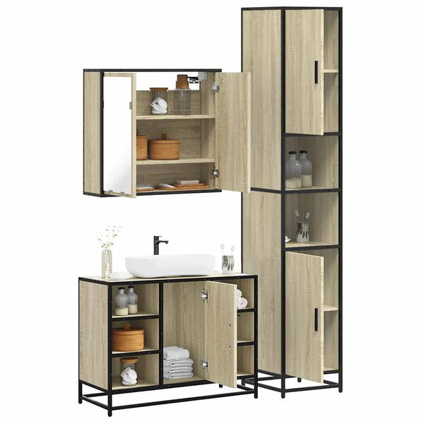 vidaXL 3 Piece Bathroom Furniture Set Sonoma Oak Engineered Wood