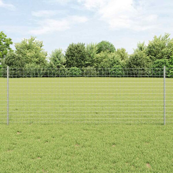 vidaXL Fence with Post Silver 0.8 x 10 m Steel